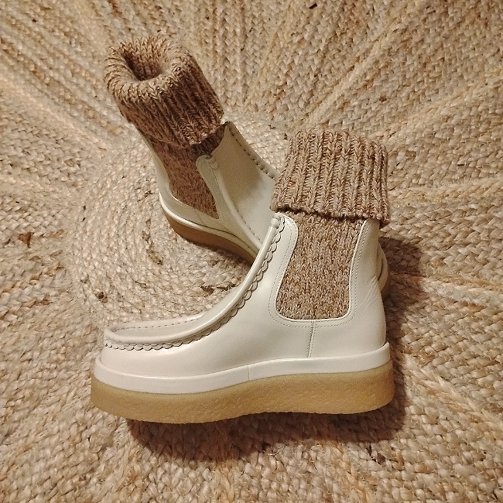 NWT! Chloe Jamie Cream and Tan Women's Ankle Boots European (W) 5 USA (W) 5 - Picture 10 of 16